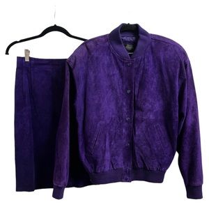 Vintage Purple Suede Dana Brooke Bomber Jacket Pencil Skirt Set